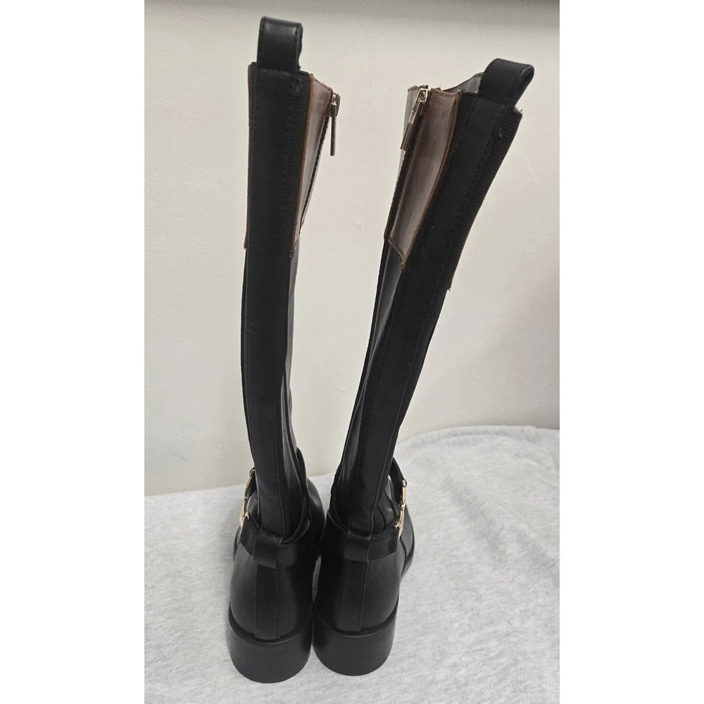 Tommy Hilfiger Black knee-high boots with brown  panel at top.  size:6M  #kneehi